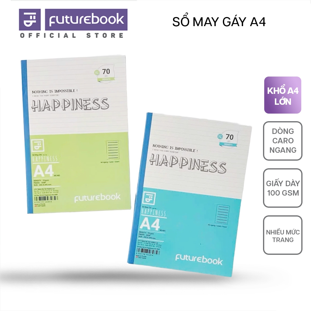 Sổ May Gáy A4 FUTUREBOOK khổ A4 300/200/140 trang Kẻ Caro/ Kẻ Ngang định lượng 100 /80/70 GSM