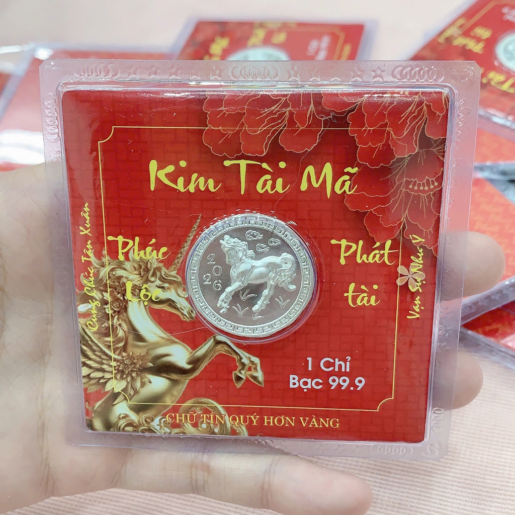 Vỉ Kim Tài Mã bạc S999 0.5 và 1 chỉ làm quà tặng và tích sản Minh Tâm Jewelry