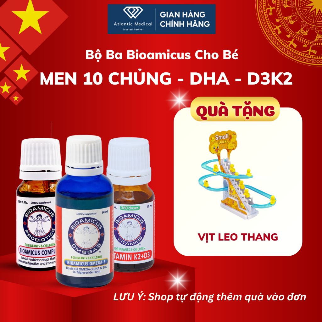 Bộ Ba BioAmicus Cho Bé - Men 10 Chủng BioAmicus Complete, BioAmicus D3K2 và BioAmicus Omega-3 DHA Có