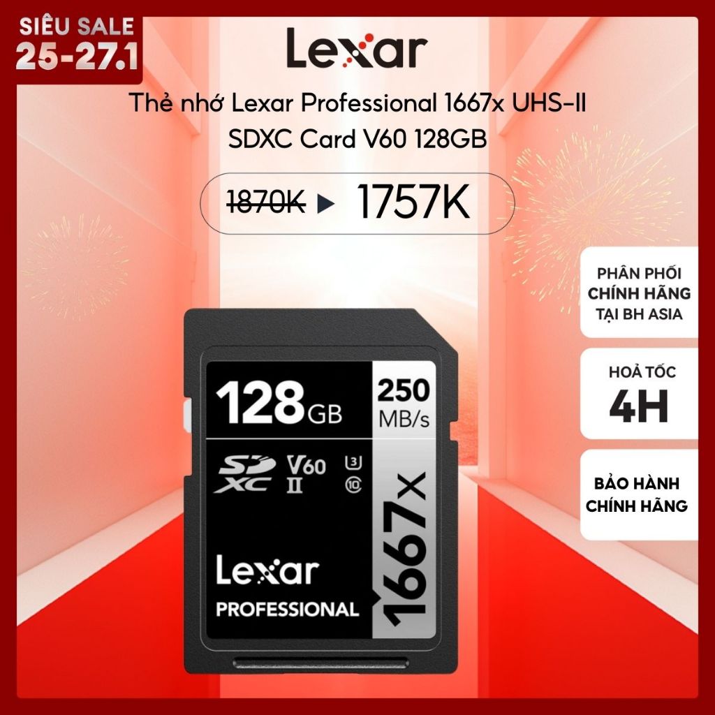 Thẻ nhớ Lexar Professional 1667x UHS-II SDXC Card V60 128GB  - 256GB