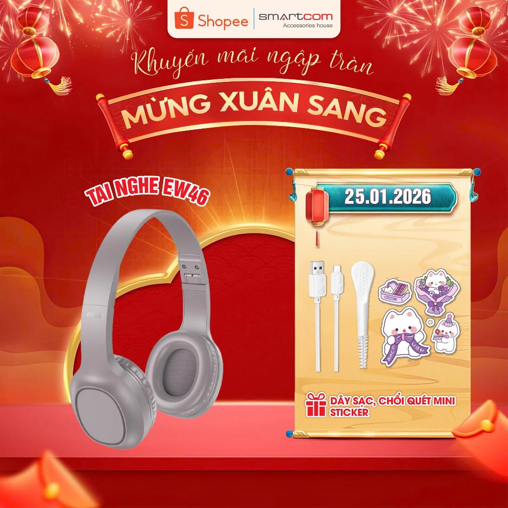 Tai nghe chụp tai gấp gọn cao cấp Hoco W46 pin trâu siêu bền - Hàng chính hãng bảo hành 12 tháng