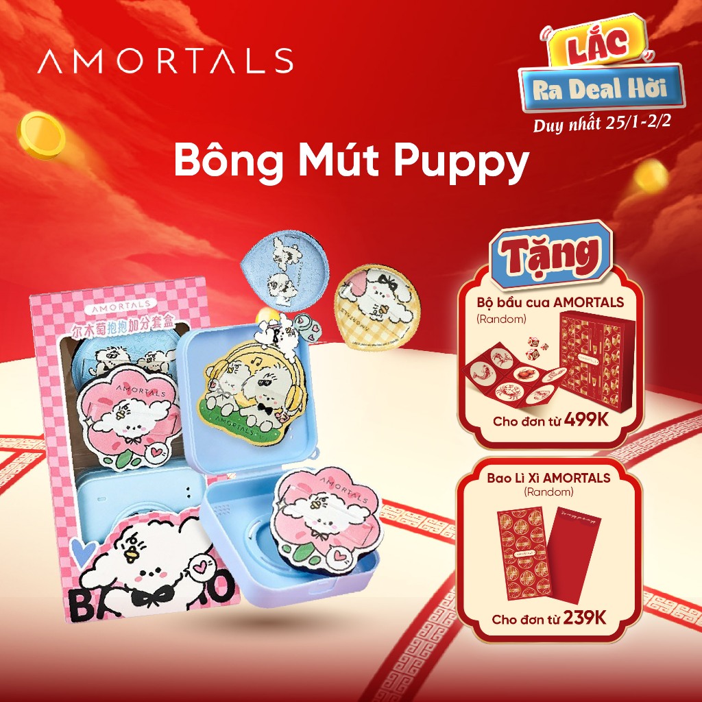 Bông Mút Trang Điểm Puppy Amortals, Thiết Kế Xinh Xắn, Kết Cấu Đầy Đặn Dễ Tán, Hạn Chế Hút Kem Nền, 