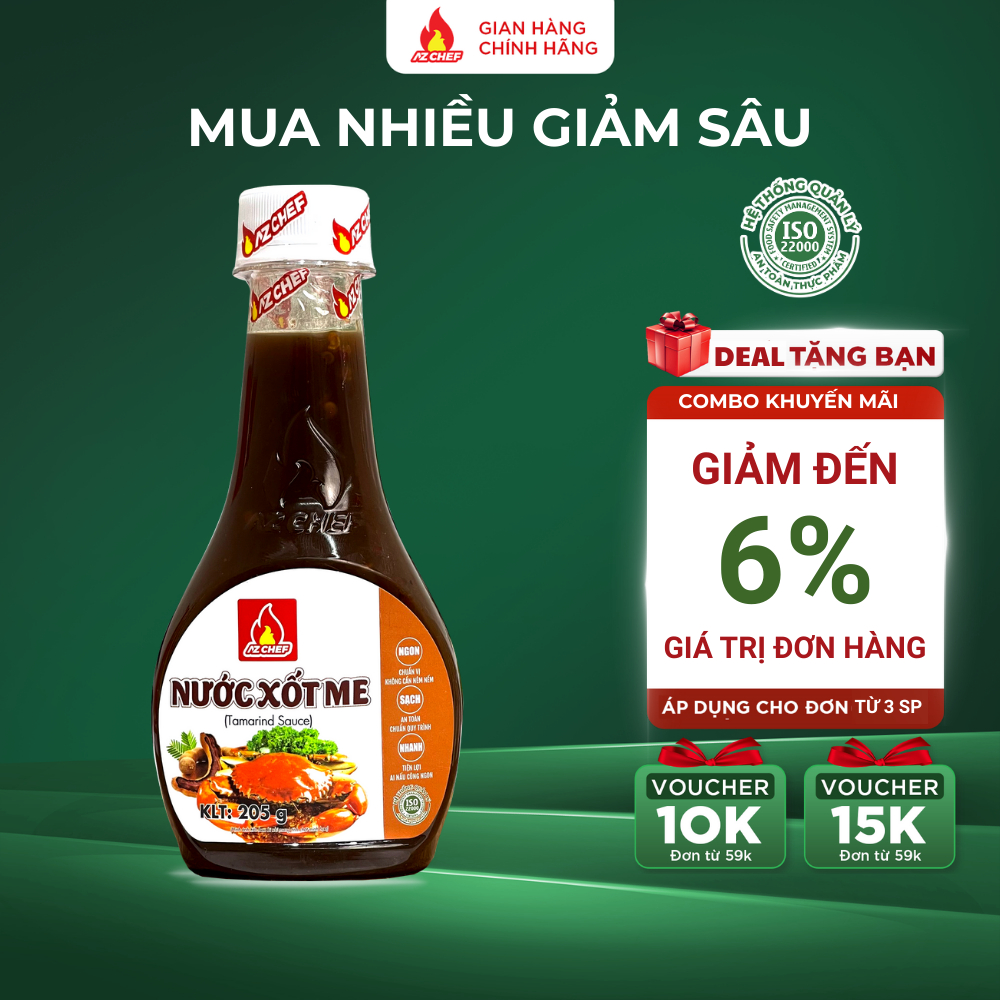 Nước chấm xốt me chai 205g AZCHEF xốt chấm món luộc chấm lẩu nướng ngon chuẩn vị tiện lợi