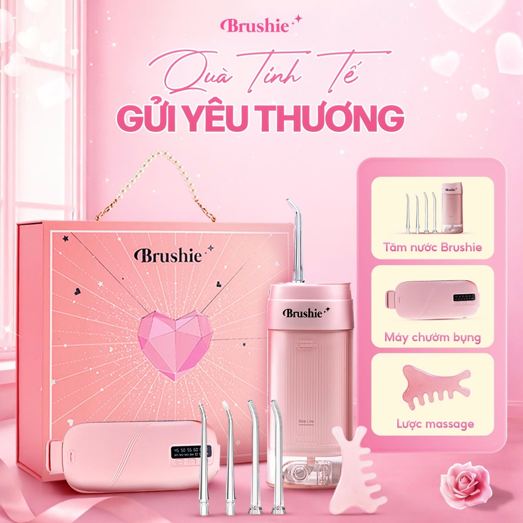 [GIÁ 951K LIVE SHOP] Set Quà Tặng Tăm Nước Brushie Super Clean cho nữ, quà tặng Valentine bản cải ti