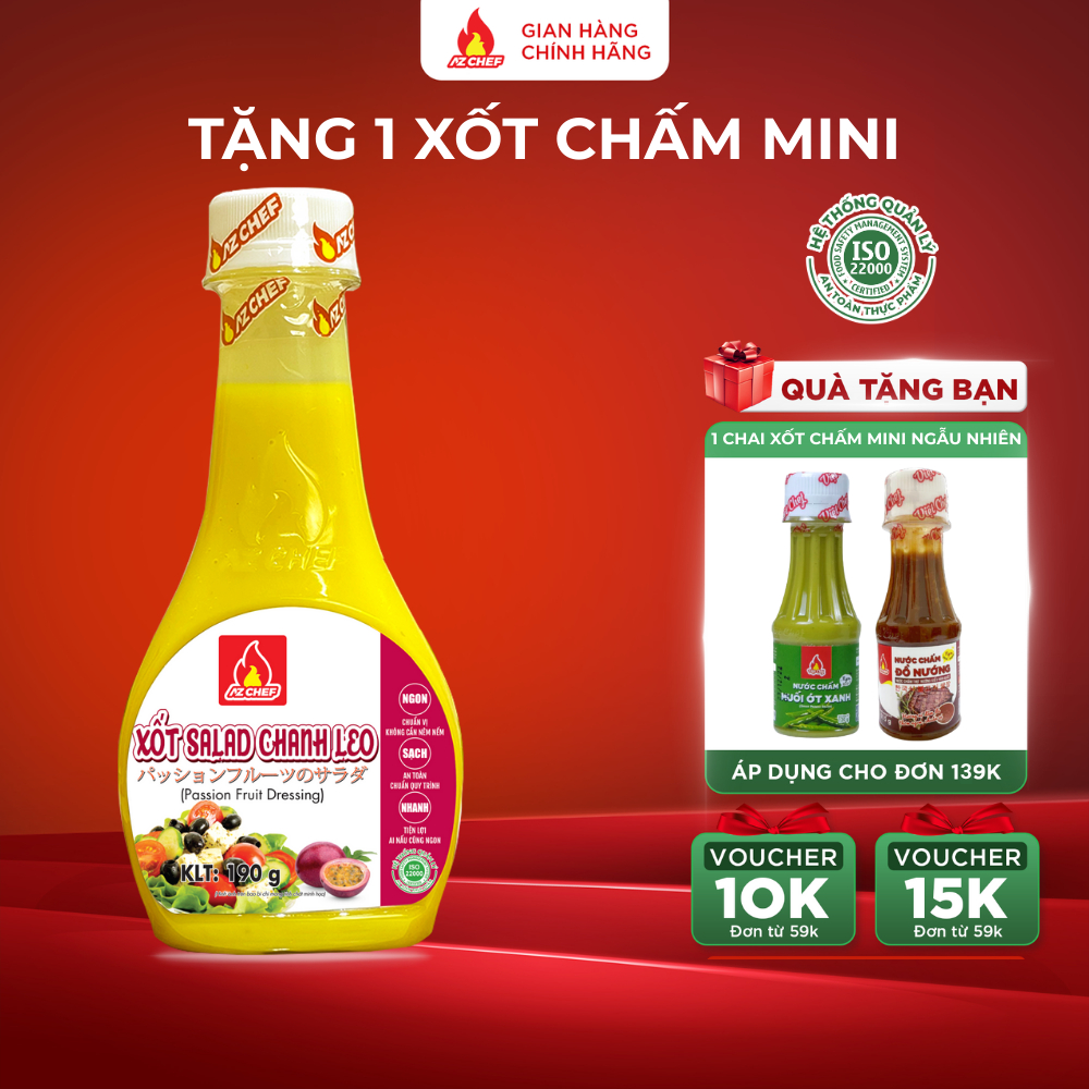 Sốt salad chanh leo AZ CHEF, Sốt trộn salad chanh dây ăn kiêng, thơm ngon, chuẩn vị chai 190g
