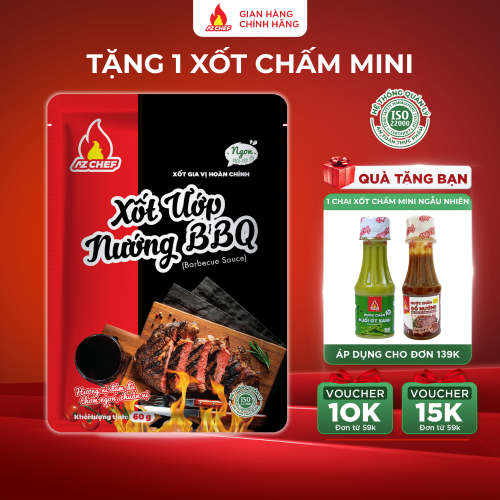 Xốt ướp thịt nướng BBQ 60g AZ CHEF ướp với 500g thịt, nhanh, tiện lợi, chuẩn vị