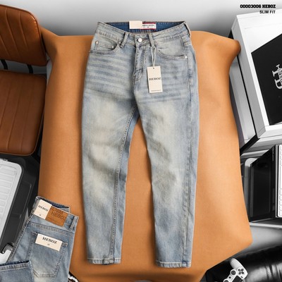 Quần jean nam Heboz dáng slim trơn D100, quần dài denim trơn cao cấp - 00003006