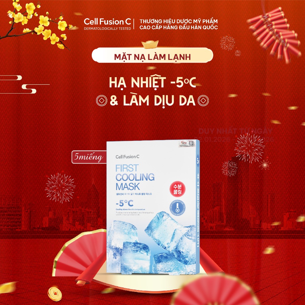 Mặt Nạ Hạ Nhiệt - 5 Độ & Làm Dịu Da Ứng Đỏ Cháy Nắng Cell Fusion C First Cooling Mask 5 Miếng