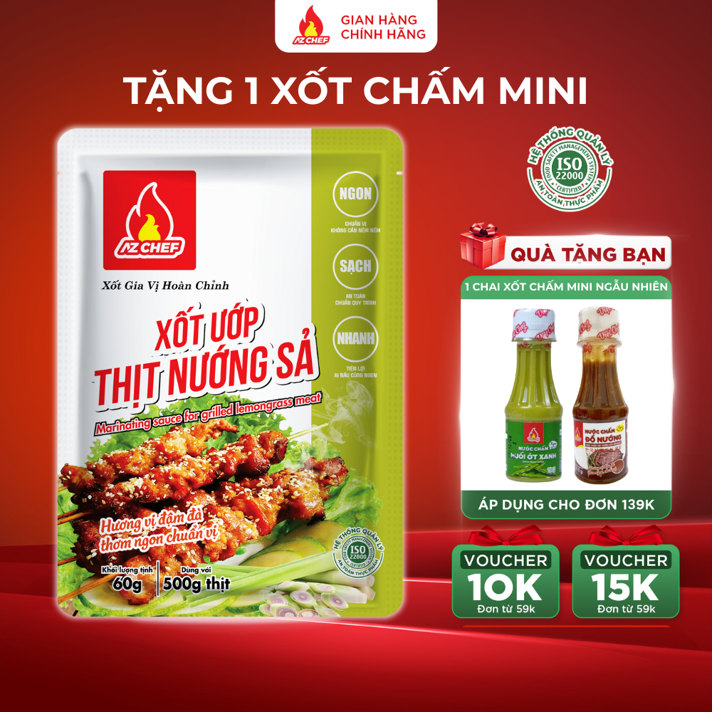 Sốt Ướp Thịt Nướng Sả 60g AZ CHEF - Ướp các loại thịt nướng - Hương vị đậm đà, chuẩn vị.