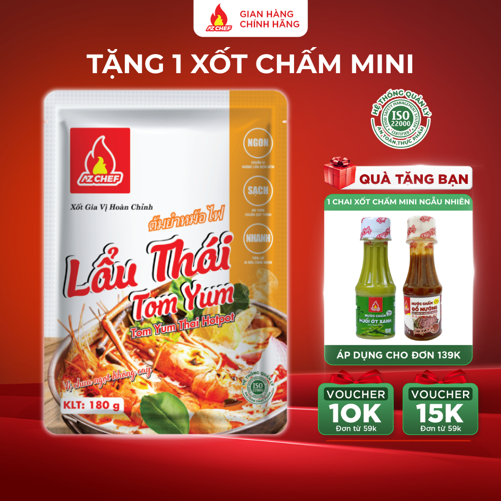 Sốt Lẩu Thái TomYum 180g AZ CHEF - Nước dùng lẩu thái Tomyum - Chuẩn vị, đậm đà.