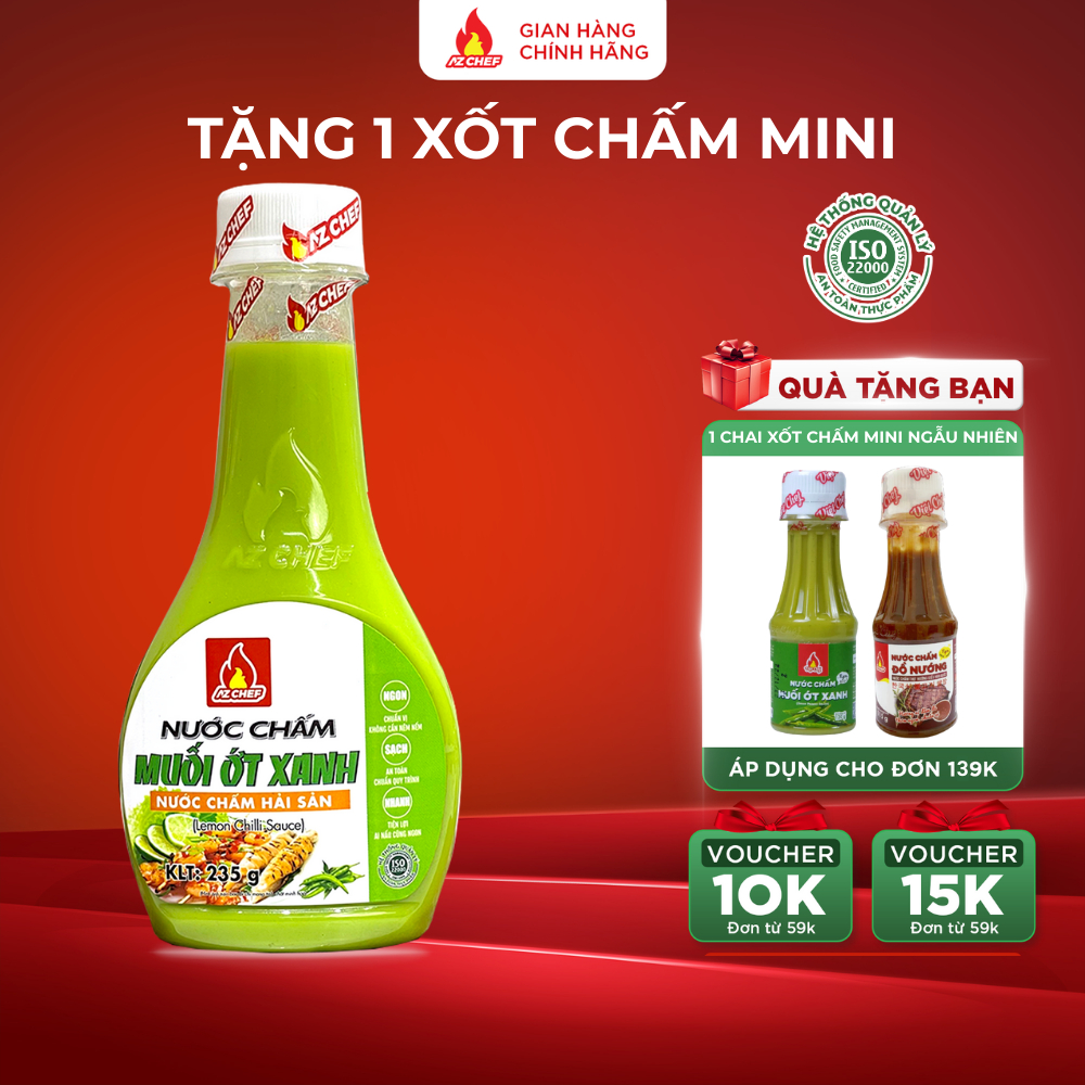 Nước xốt muối ớt xanh AZCHEF đa năng hương vị đậm đà phù hợp dùng chấm hải sản chai 235g