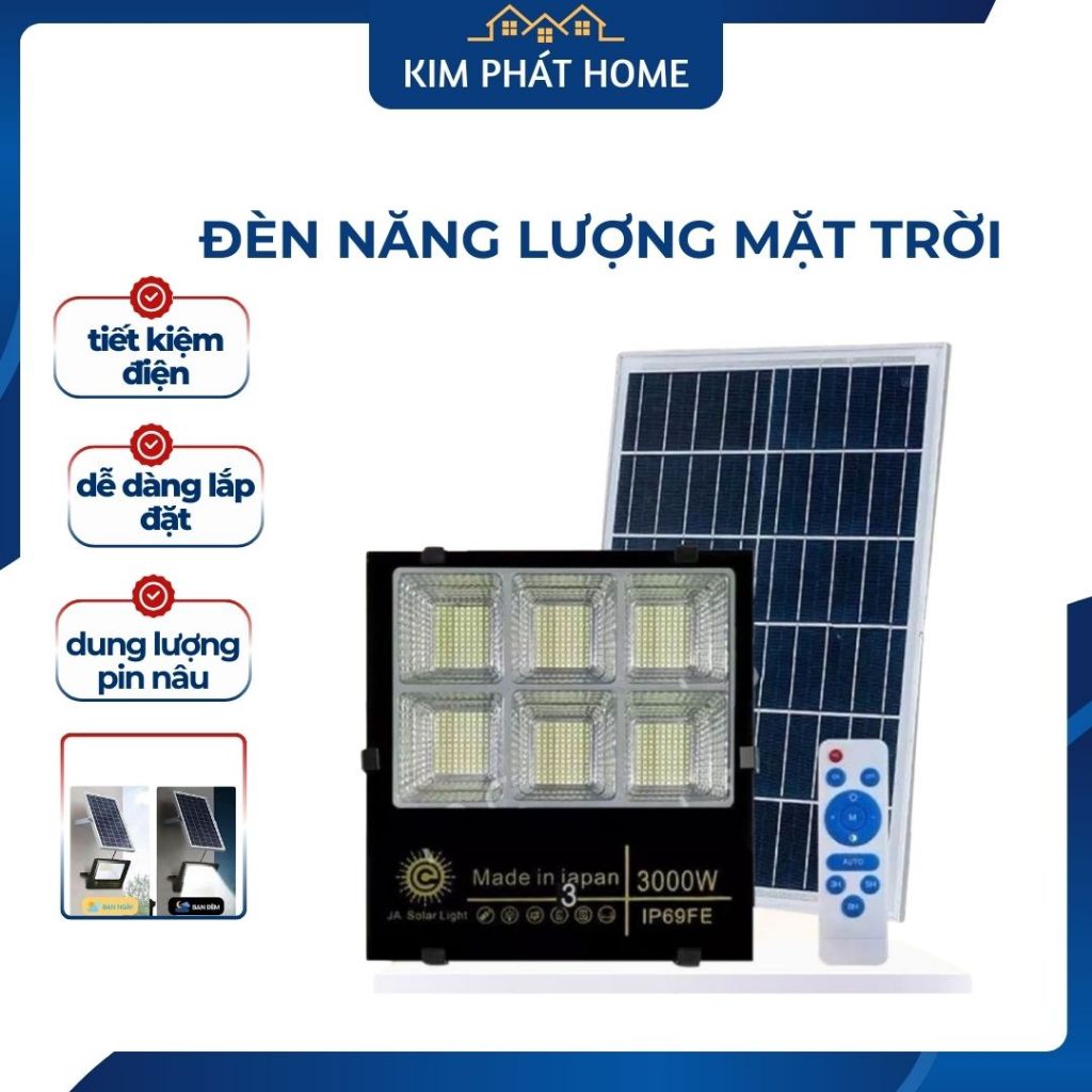 Kim Phát Home ĐÈN PHA LED NĂNG LƯỢNG MẶT TRỜI 3000w, Solar Light , IP68 chống nước