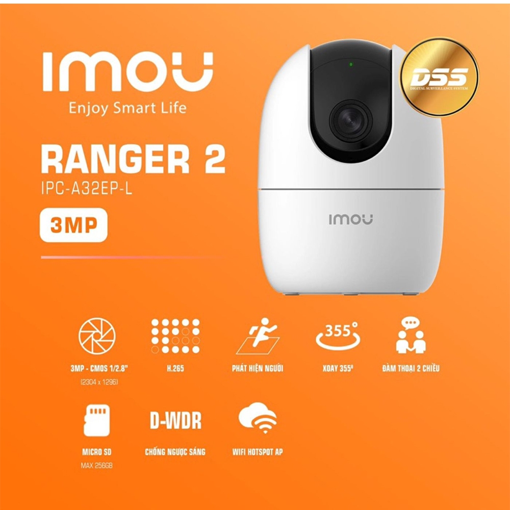 Camera Trong Nhà IMOU Ranger 2 A32 (3M) - A52 (5M) Quay 360 độ, đàm thoại 2 chiều -Bảo hành 24 tháng