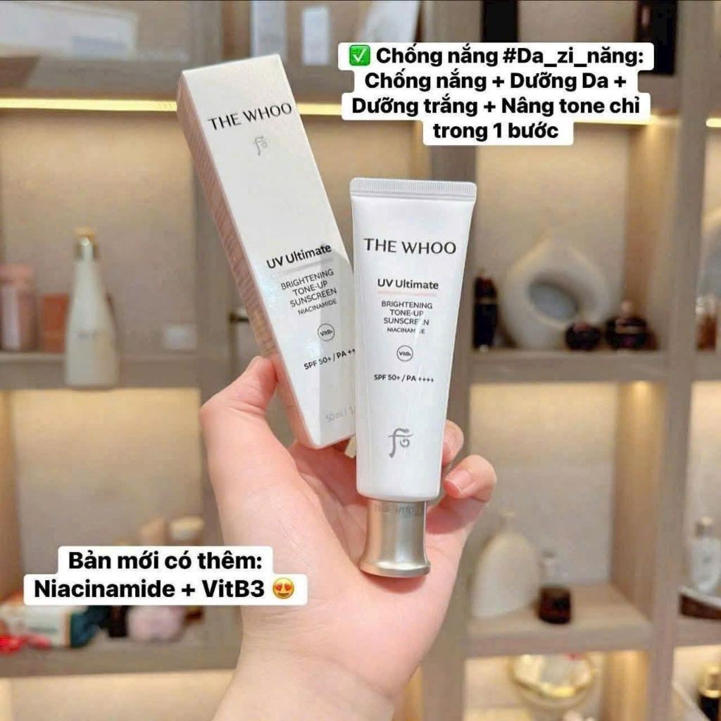 (Hàng LG Vina) Kem chống nắng Whoo Radiant White Tone Up dưỡng trắng nâng tone 50ml set và lẻ (Date 