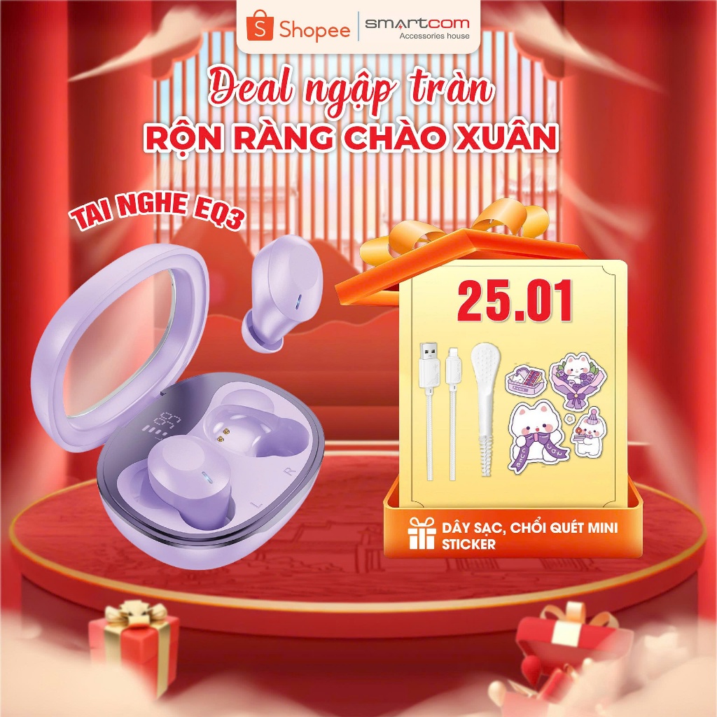 Tai nghe nhét tai Bluetooth Hoco EQ3 dáng Buds [Pin 7h - Màn hình hiển thị pin - Nhiều cỡ mút]