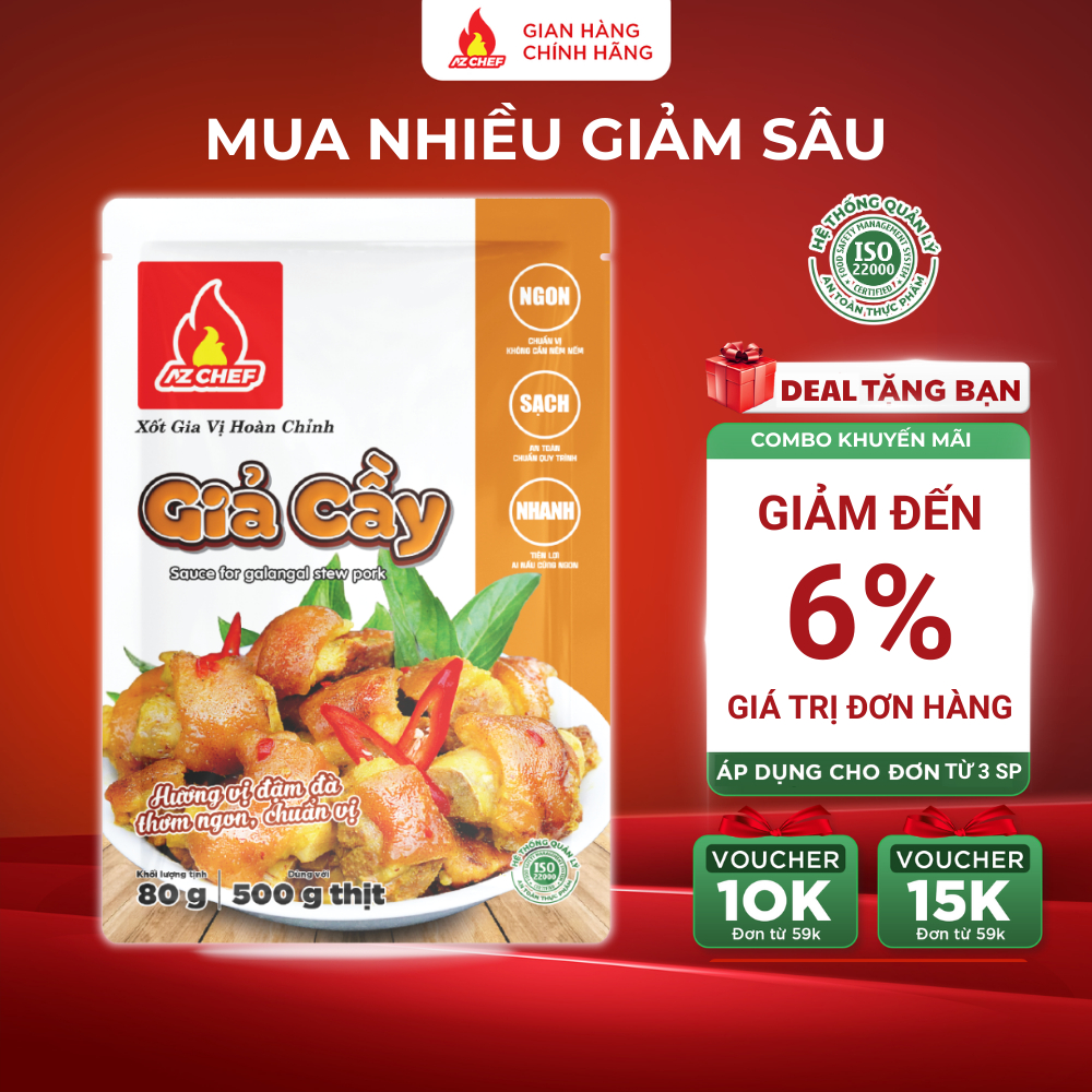 Xốt nấu Giả Cầy 80g AZCHEF, xốt nấu 500g thịt heo, chân giò, không cần nêm nếm thêm gia vị hoàn chỉn