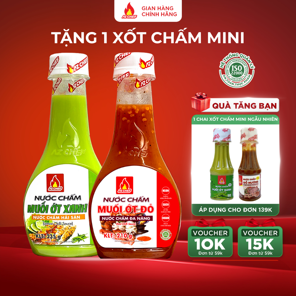 Combo nước chấm muối ớt đỏ xanh AZ CHEF ngon chuẩn vị đậm đà tiện lợi xốt chấm đa năng
