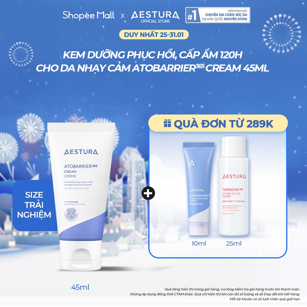 [Travel Size] Kem dưỡng ẩm phục hồi và củng cố hàng rào bảo vệ da AESTURA ATOBARRIER365 Cream 45ml