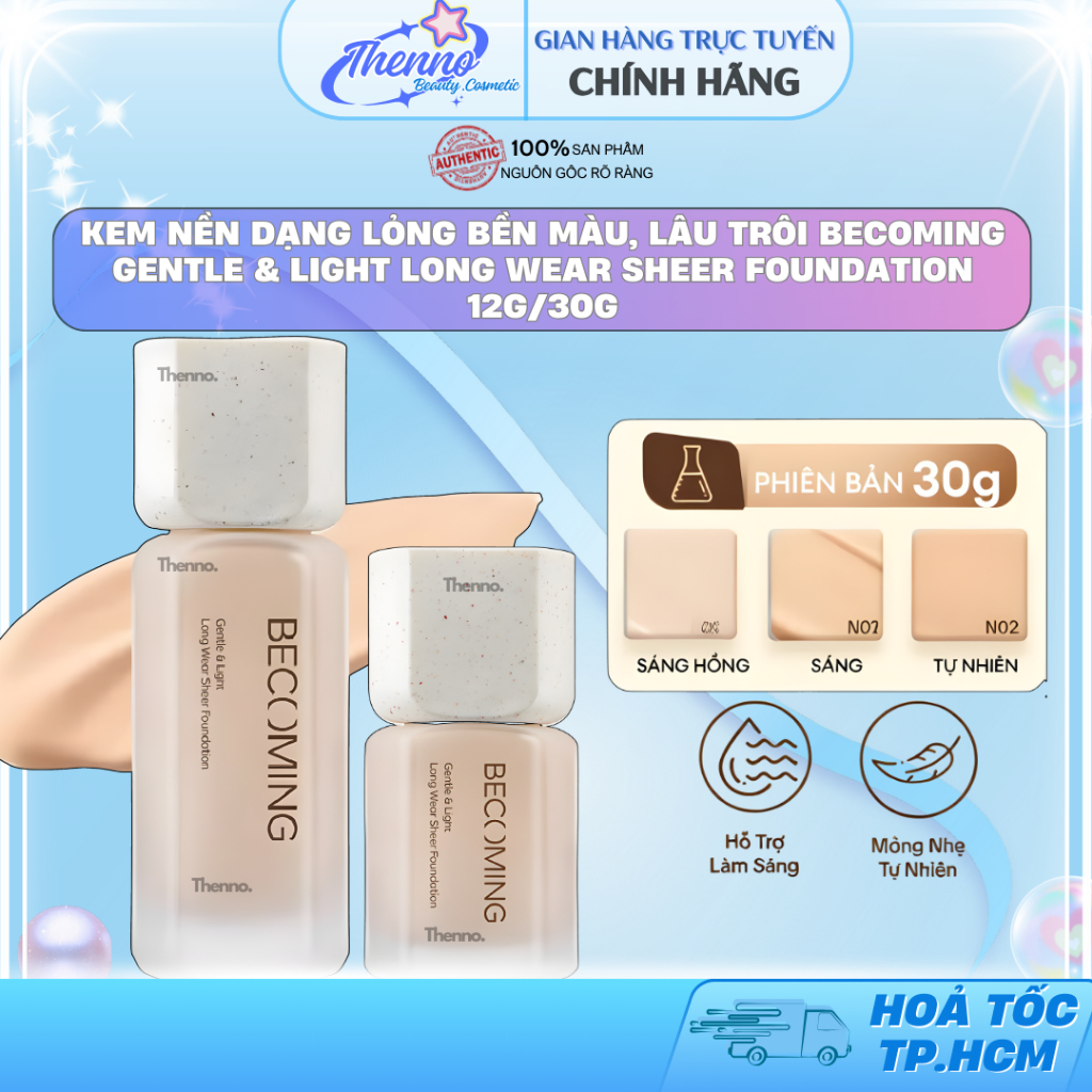 Kem Nền Dạng Lỏng Bền Màu, Lâu Trôi Becoming Gentle & Light Long Wear Sheer Foundation 12g/30g