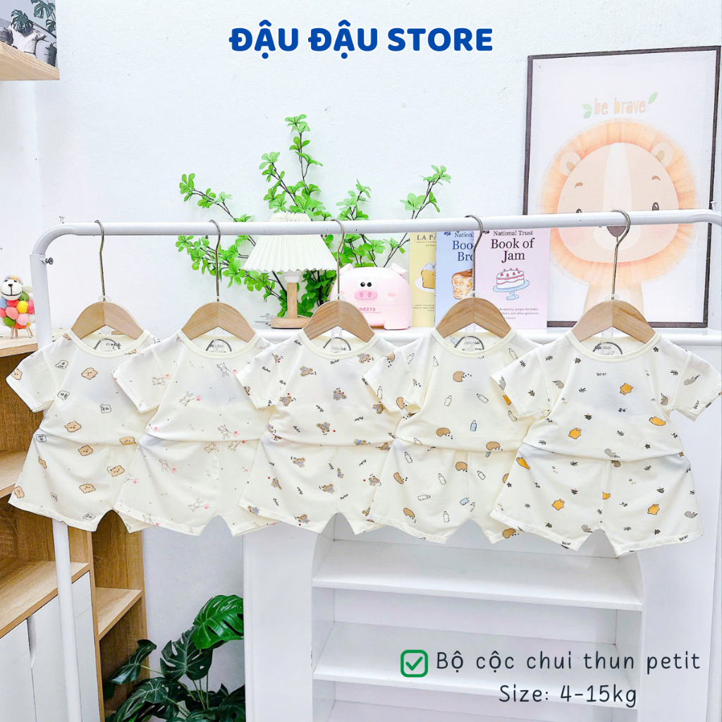 (Mới) Set 2-3 Bộ Cộc Tay  Chui Đầu Thun Lạnh Petit mềm mịn thoáng mátcho bé trai bé gái 4-15 kg DK-C