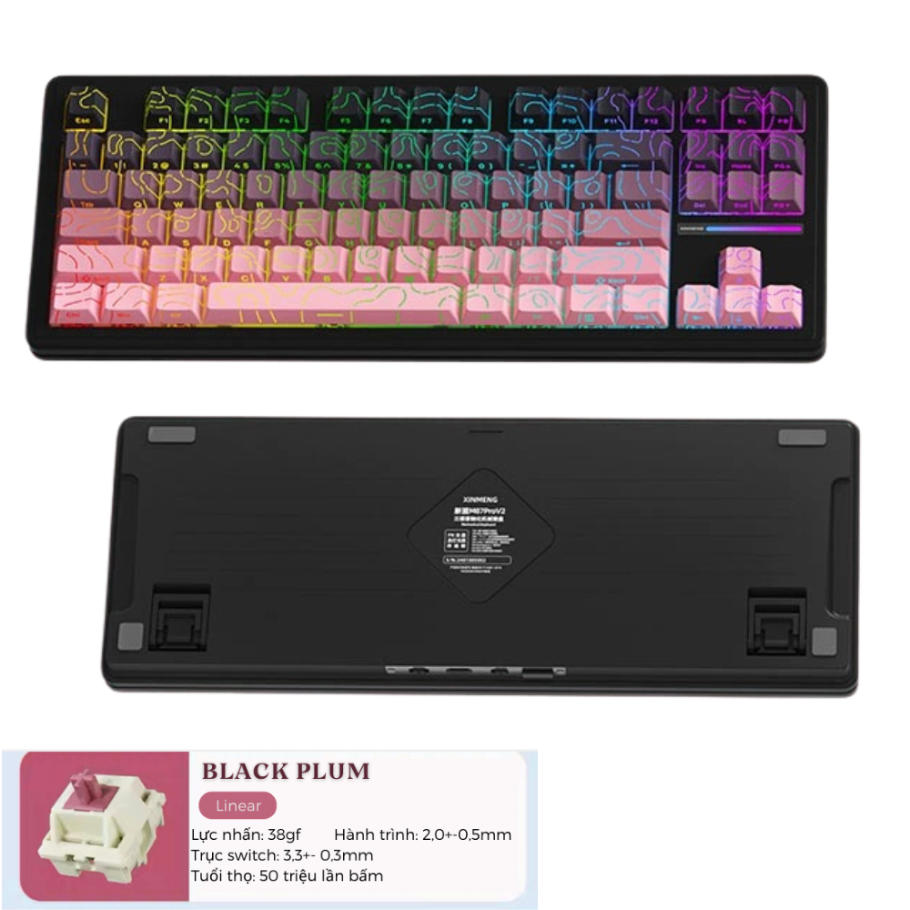 Bàn Phím Cơ Silent Xinmeng M87 V2 Không Dây Bluetooth Gaming LED RGB Pro App Custom Hotswap , 3 Mode