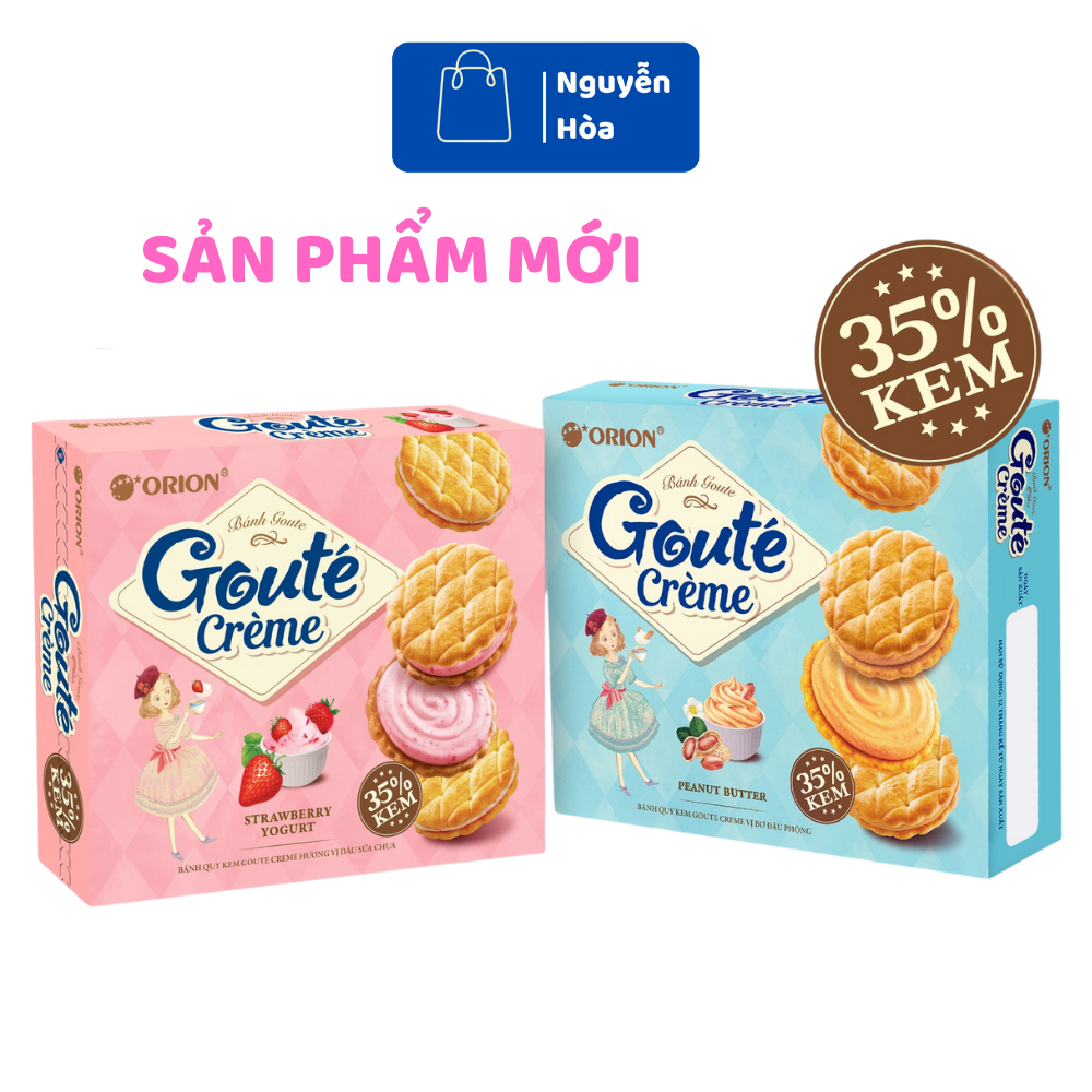 COMBO 2 Bánh Quy Goute Crème Orion Kẹp Kem - Bánh Quy Giòn Tan Với 35% Kem Mịn, Vị Dâu Sữa Chua & Bơ