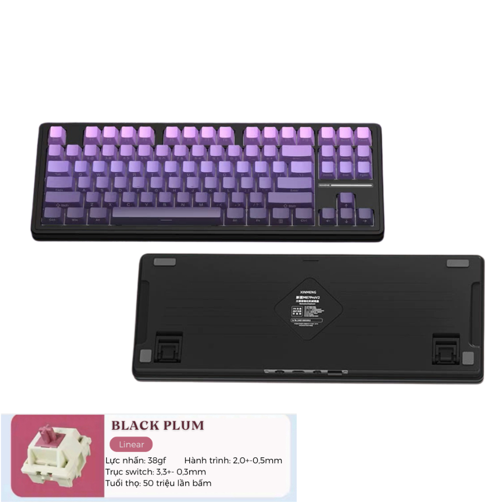 Bàn Phím Cơ Silent Xinmeng M87 V2 Không Dây Bluetooth Gaming LED RGB Pro App Custom Hotswap , 3 Mode