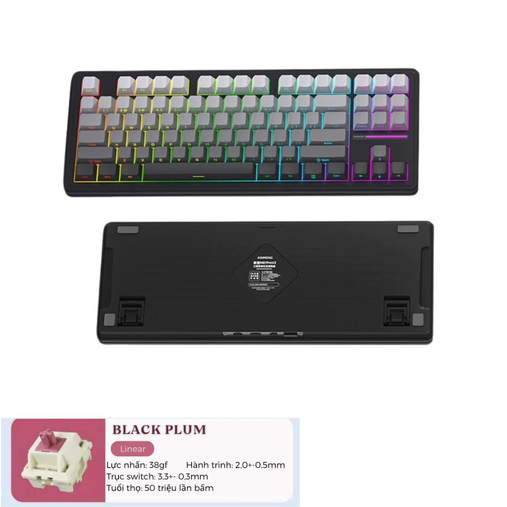 Bàn Phím Cơ Silent Xinmeng M87 V2 Không Dây Bluetooth Gaming LED RGB Pro App Custom Hotswap , 3 Mode
