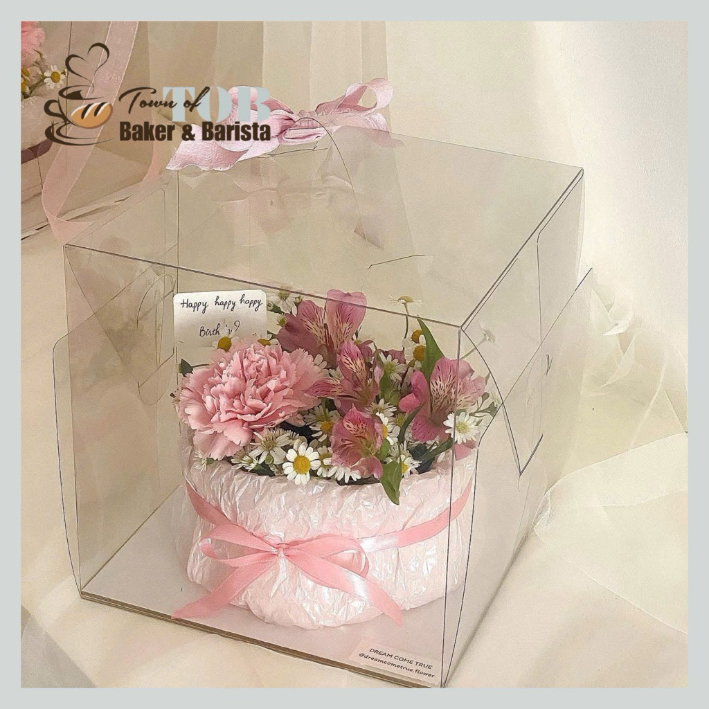 [LOẠI ĐẾ DÀY] HỘP MICA QUAI XÁCH TRONG SUỐT ĐỰNG BÁNH KEM - The Cake Box