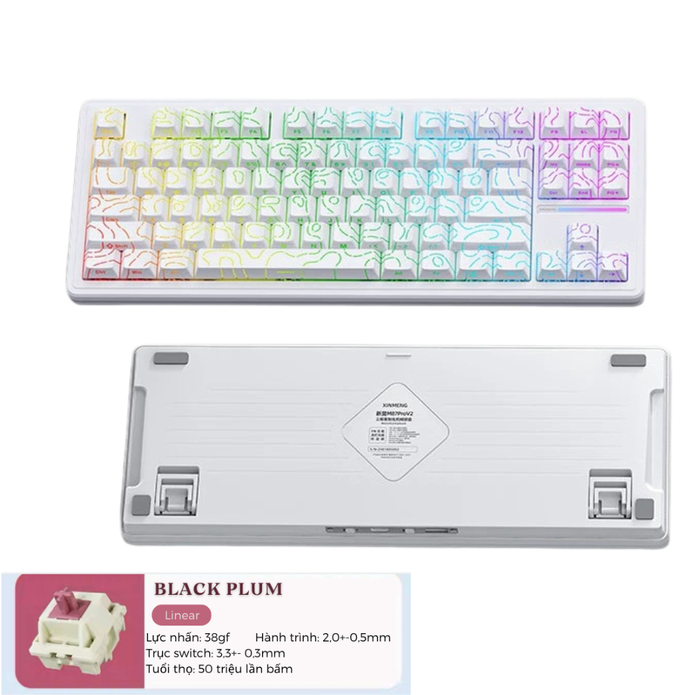 Bàn Phím Cơ Silent Xinmeng M87 V2 Không Dây Bluetooth Gaming LED RGB Pro App Custom Hotswap , 3 Mode