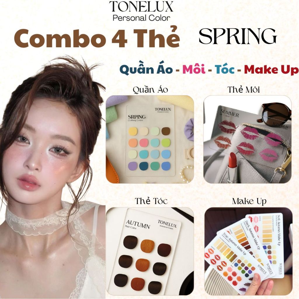 Bộ 4 Thẻ Spring Quần Áo – Son Môi – Tóc – Make Up  Personal Color | Chọn Màu Hợp Tone Da Personal Co