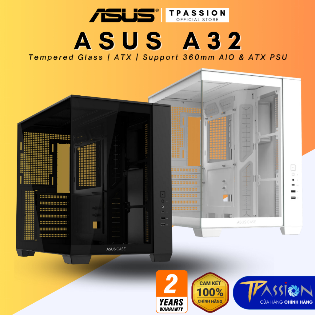 Vỏ case máy tính ASUS A32 ATX Black / White - Chính hãng, hỗ trợ VGA tới 420mm, tản nước 360 ATX PC