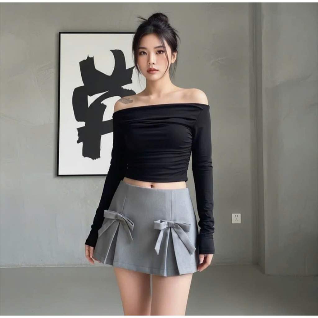 Pass new 100% chính hãng [DaaLaa Store] | Chân váy cạp trễ đính nơ | Meikofuku