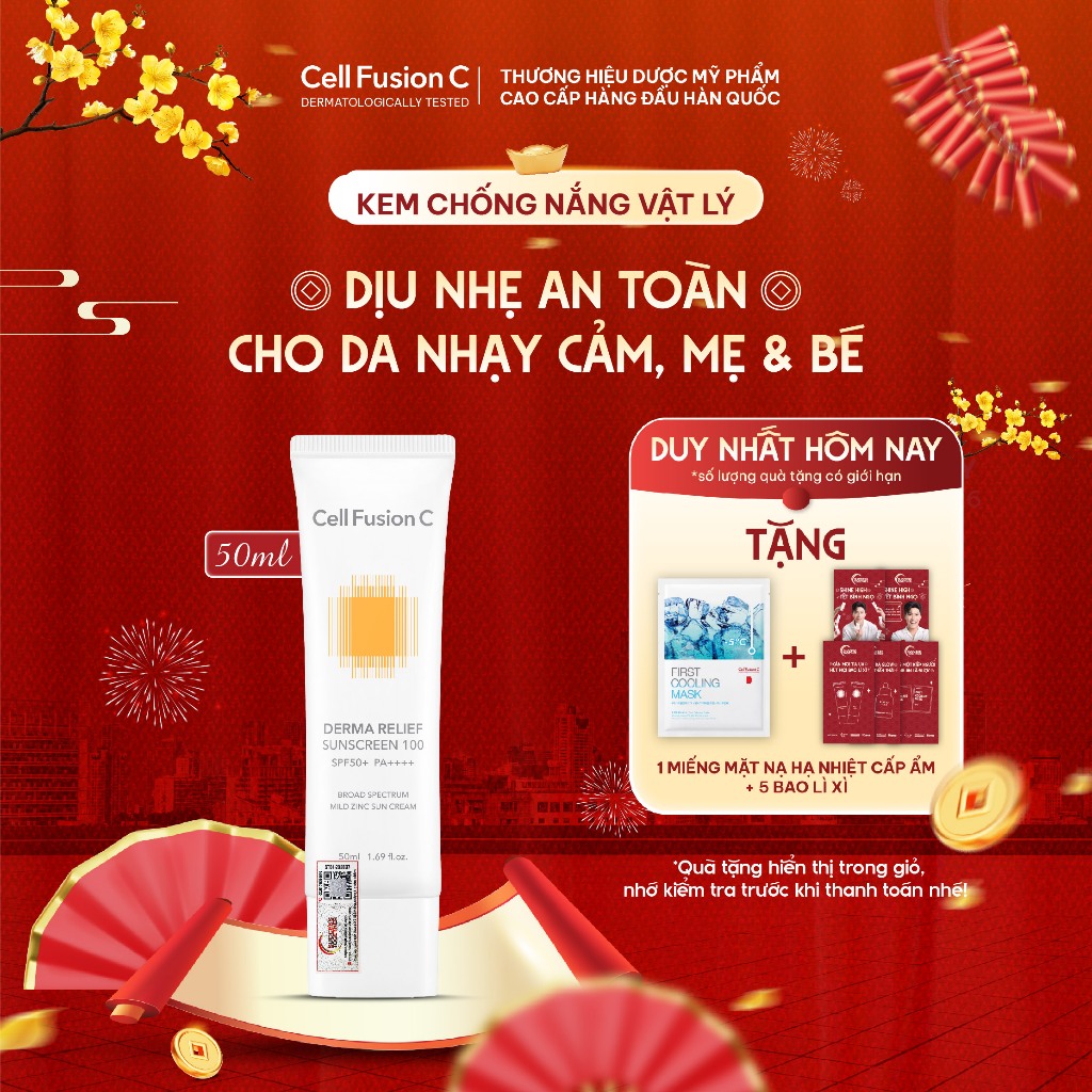 Kem Chống Nắng Thuần Vật Lý An Toàn Cho Mẹ Bầu & Em Bé Cell Fusion C Derma Relief Sunscreen 100 SPF 