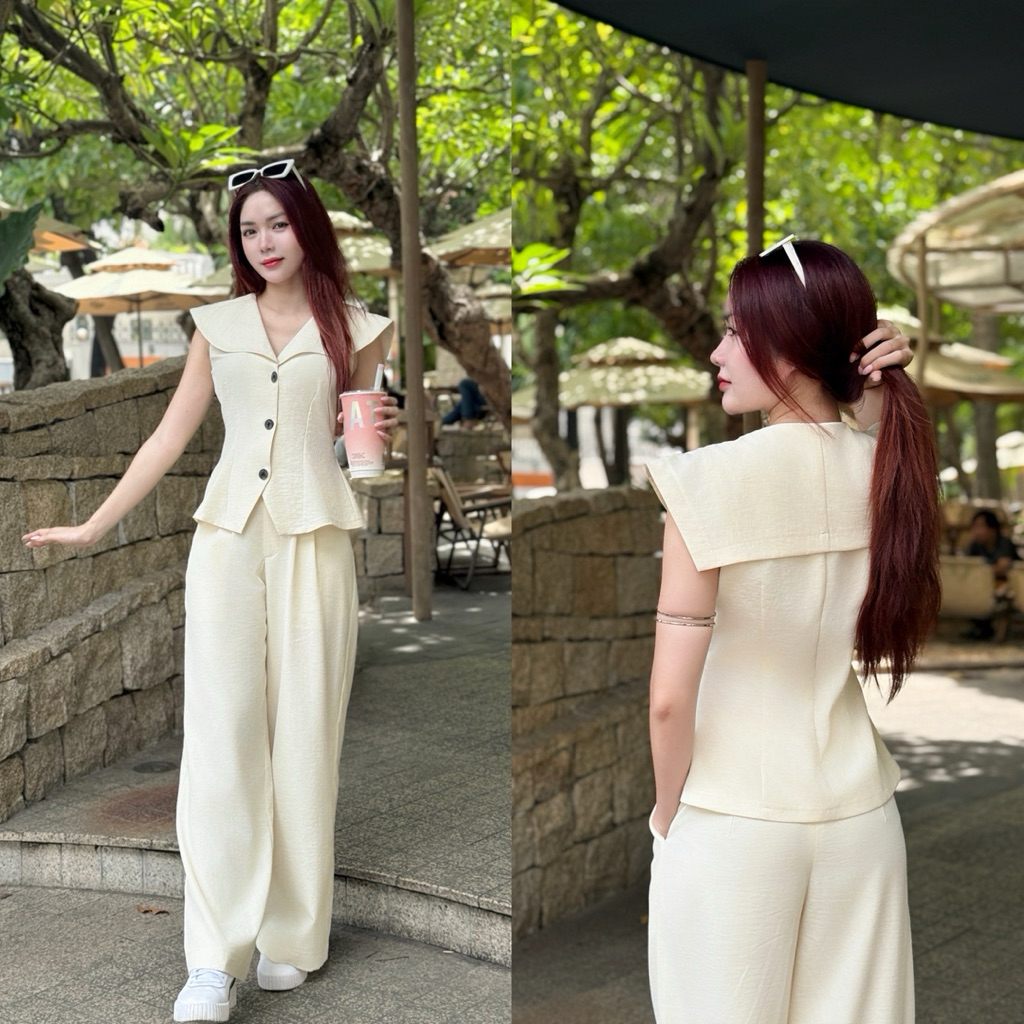 SAND SET-áo hải quân và quần suông- ELVES DESIGN