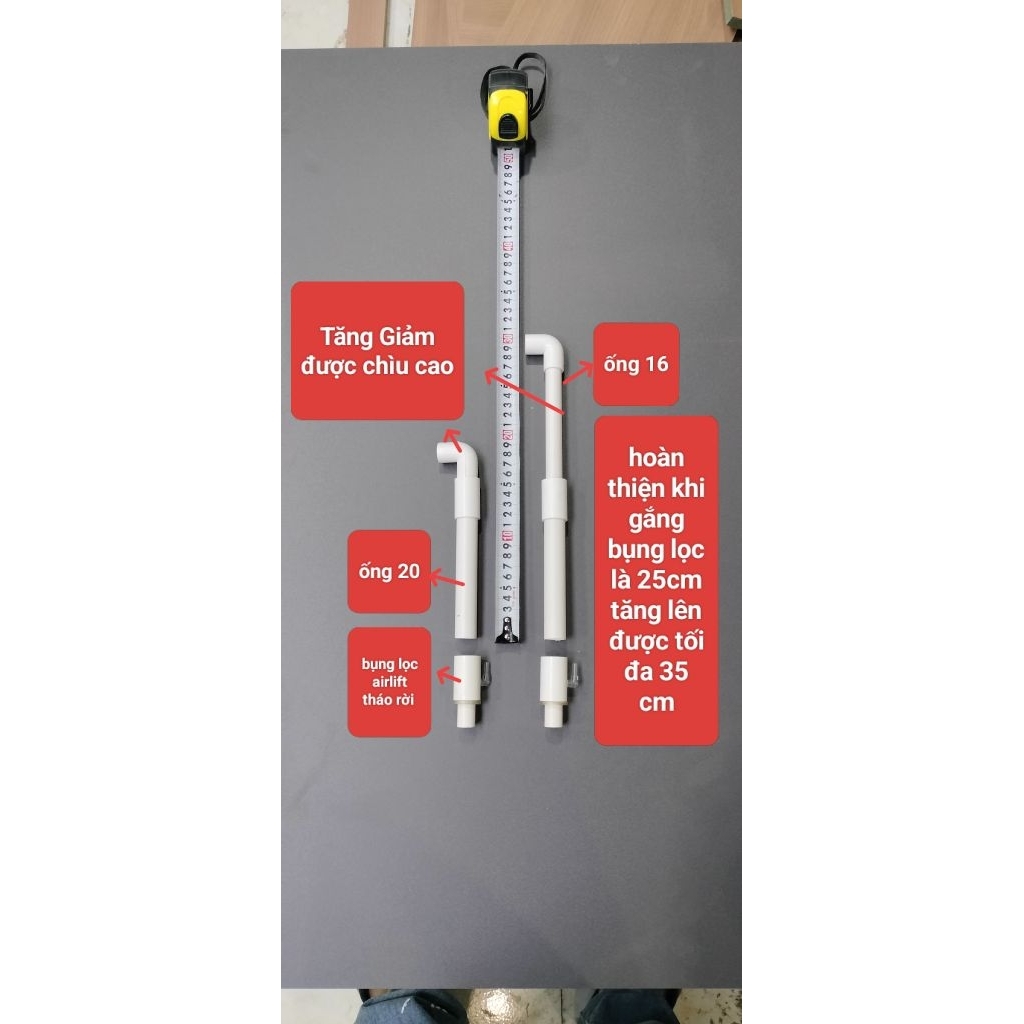 ống lọc airlift thay đổi được chìu cao phi 20 giảm 16