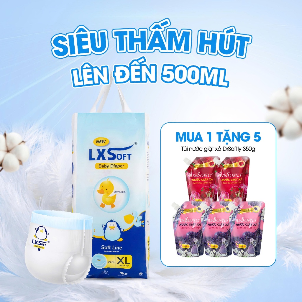 [ Tặng 5 Bịch Nước giặt] Bỉm LXSoft Hàn Quốc Siêu mỏng 2mm , thấm hút siêu nhanh, chống hăm cực tốt