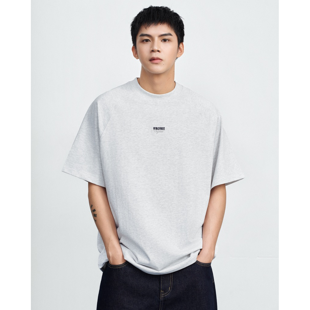 Áo thun raglan thêu VIBEFREE unisex 100% cotton basic cao cấp | BigBuy360 - bigbuy360.vn