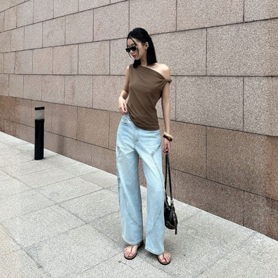 TUBYCATU Quần Jeans Ống Rộng Aerin Curve Xanh Sáng Phong Cách Street Style Y2K