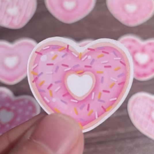 Set 12 sticker bánh donut trái tim màu hồng valentine dễ thương ngọt ngào M000157