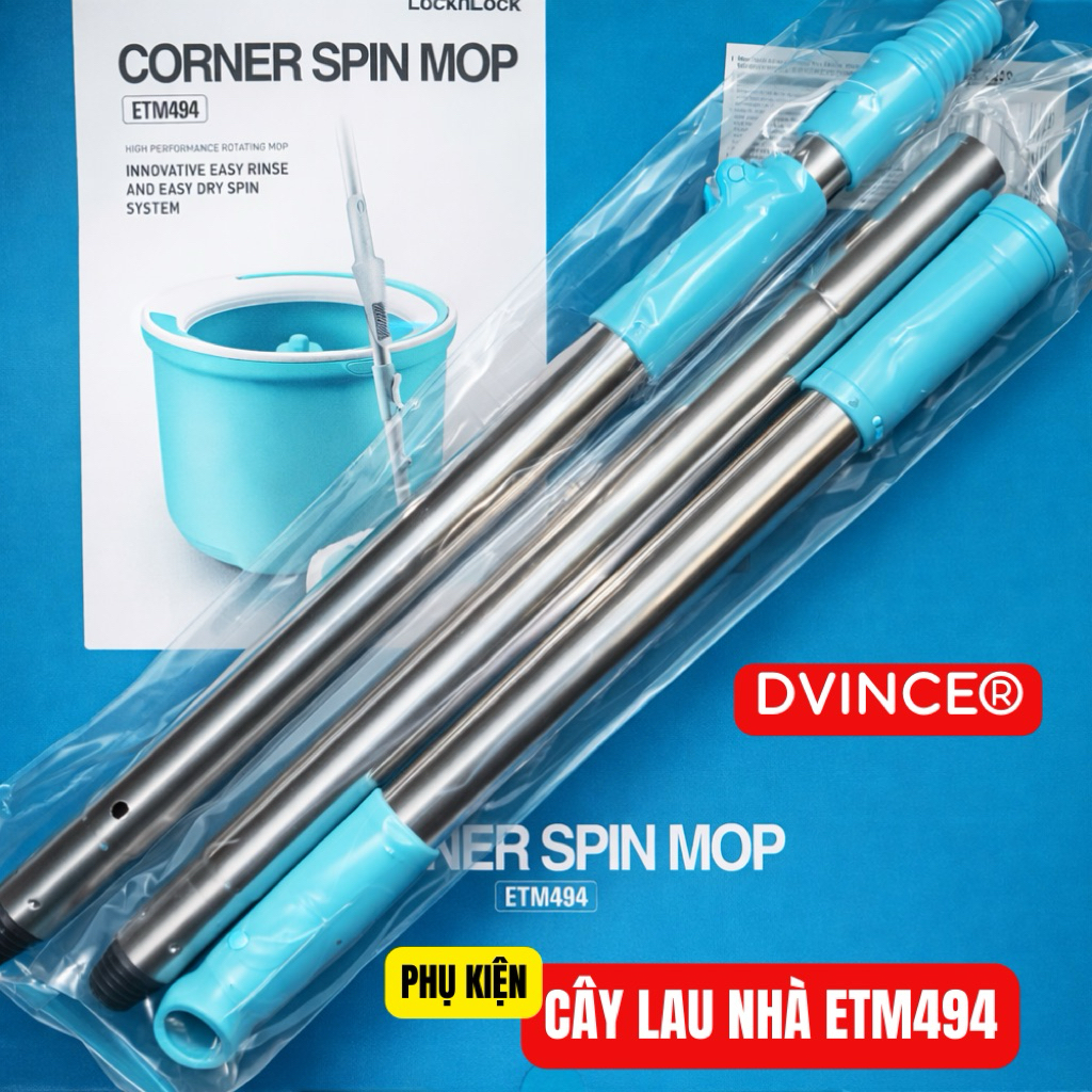⚡Cây Inox 3 Đoạn Chuẩn ETM494 – Dùng Cho Bộ Lau Nhà ETM494 (Không Kèm Mâm & Bông) - DVINCE TrueLock