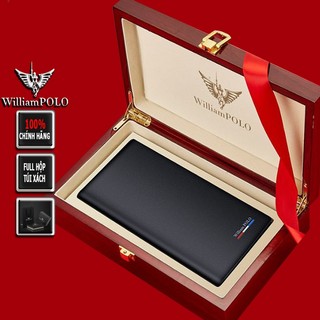 Ví dài nam cầm tay Full hộp hàng hiệu WilliamPOLO chất liệu da Bò nguyên tấm - POLO 221570