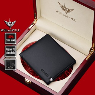 Ví nam cao cấp Full hộp hàng hiệu WilliamPOLO có khóa kéo chất liệu da Bò nguyên tấm - POLO 201500-L