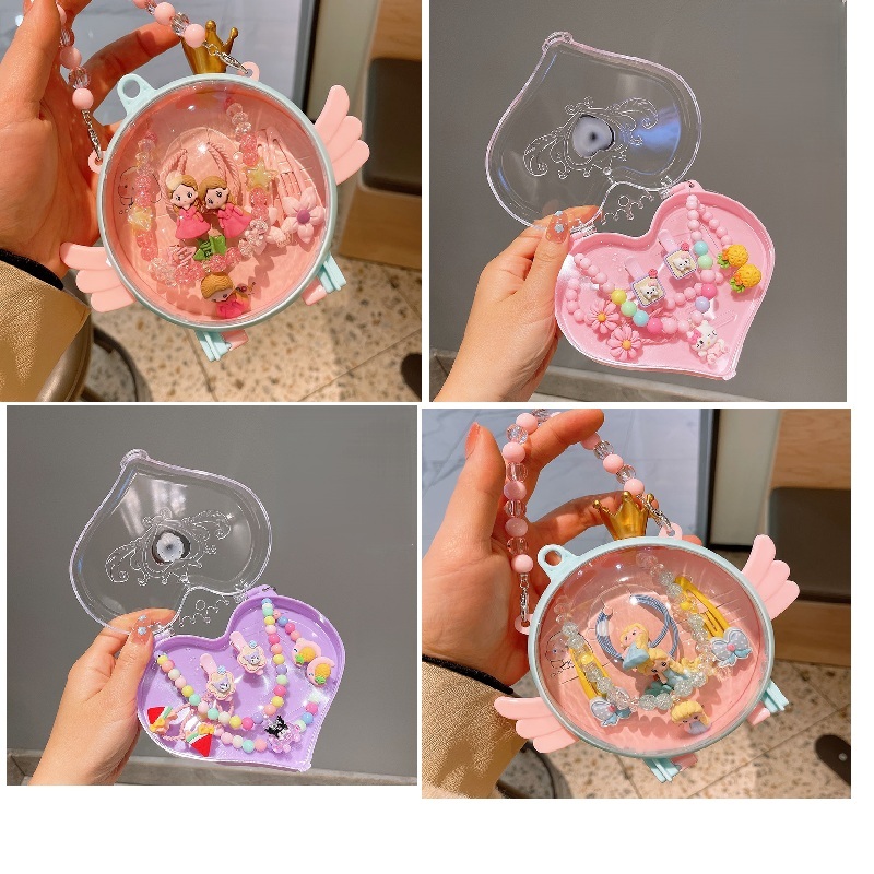 Bộ Vòng Cổ, kẹp tóc, hoa tai cho bé gái có hộp mẫu công chúa tuyết, kuromu quà tặng sinh nhật, lễ đáng yêu