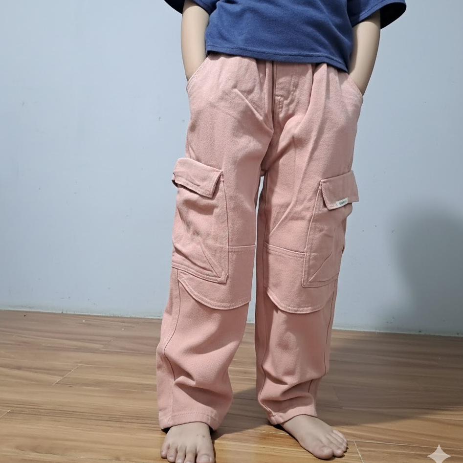 XẢ KHO- 12-32kg Quần Cargo Bé Gái Màu Hồng GZ03 Vải Jean Mềm, Ống Suông Túi Hộp Thời Trang Cho Bé
