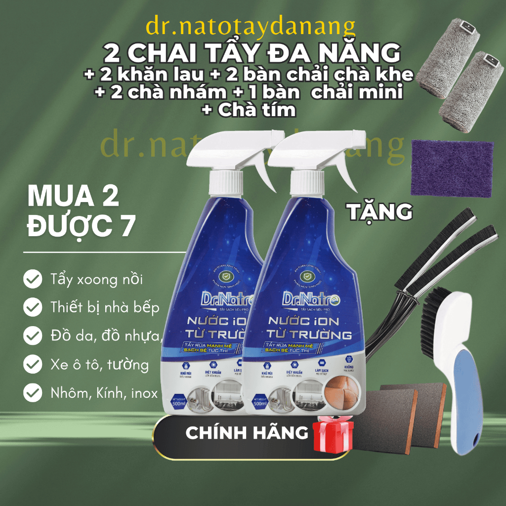 [TẶNG 8 MÓN] Combo 2 Chai Xịt Tẩy Rửa Đa Năng Dr.Natro 500ml Làm Sạch Dầu Mỡ Kèm Bộ 6 Dụng Cụ Vệ Sinh