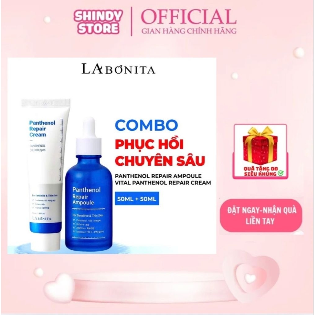 [Tặng Quà ] B5 Labonita Hỗ Trợ Cấp Ẩm, Phục Hồi, Làm Dịu Da [Kem Dưỡng Panthenol Repair B5 50ml+Seru