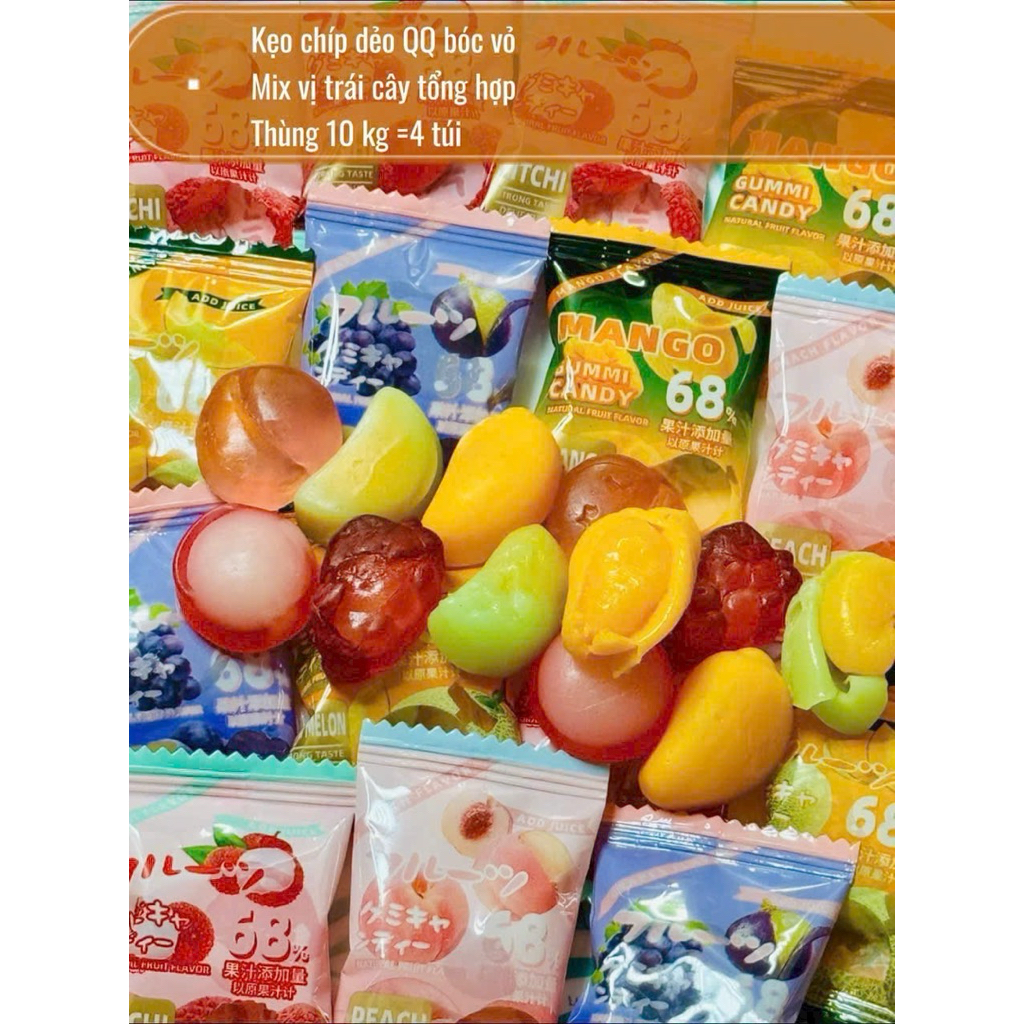 Kẹo Chip Bóc Vỏ Trái Cây QQ Gói 500g Mix Vị