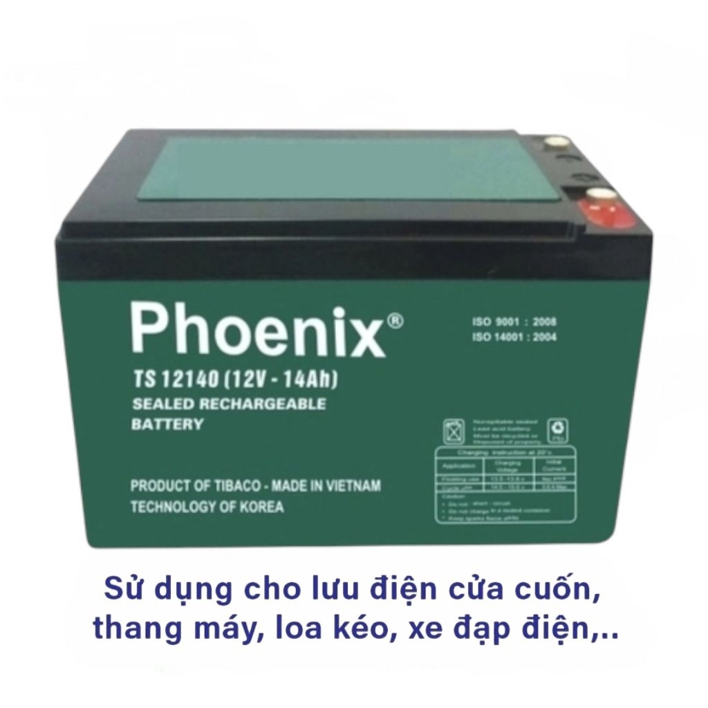 Ắc Quy Xe Đạp Điện Phoenix 6-DZF-14 (12V-14AH) Chính Hãng Dùng Cho Đèn Quạt Loa Kéo Thang Máy Cửa Cu