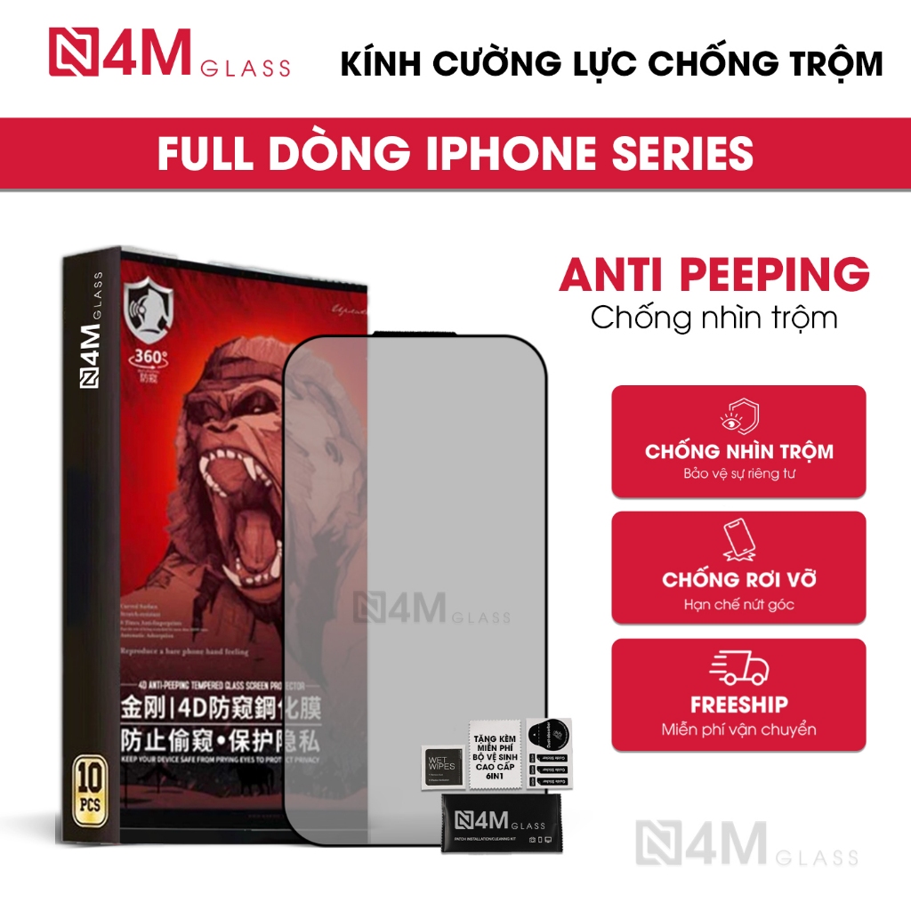 Kính cường lực chống trộm cho iPhone 17 Promax 16/15/14/13/12/11 Pro/Plus/Mini/Xs/Xr bảo mật full màn - GN STORE [𝐂𝐍𝐓]